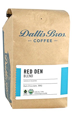 Dallis Bros. Coffee "Red Den Blend" Dark Roasted Fair Trade Organic Whole Bean Coffee - 12 Ounce Bag