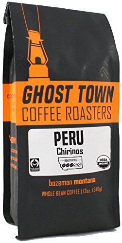 Ghost Town Coffee Roasters "Peru Chirinos" Medium Roasted Fair Trade Organic Whole Bean Coffee - 12 Ounce Bag