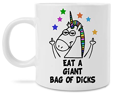 Funny Unicorn Eat a Giant Bag of Explicit Shuh Duh Fuh Cup Rainbow Middle Fingers 11 Ounce Novelty Coffee Mug