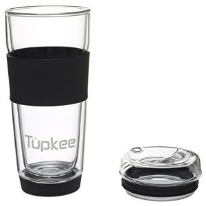 Tupkee Double Wall Glass Tumbler - Insulated Tea/Coffee Mug & Lid, Hand Blown Glass Coffee and ...