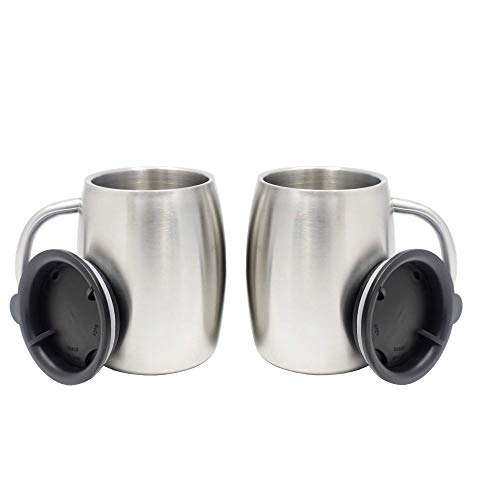Set of 2 II 14-Oz Double Wall Vacuum Sealed Insulated Tea/Coffee Mugs with Splash Resistant Lid