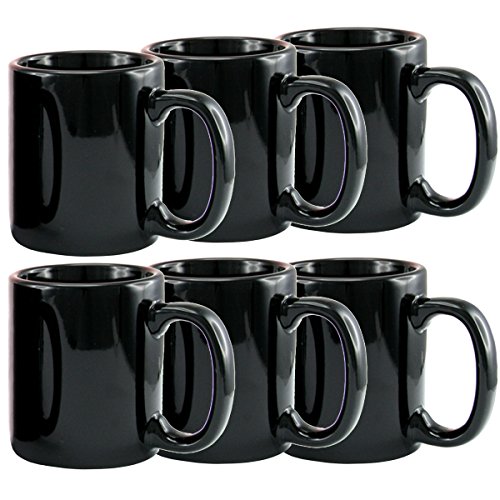 Creative Home Set of 6 Piece, Ceramic Coffee Mug Tea Cup, 12 oz, Black