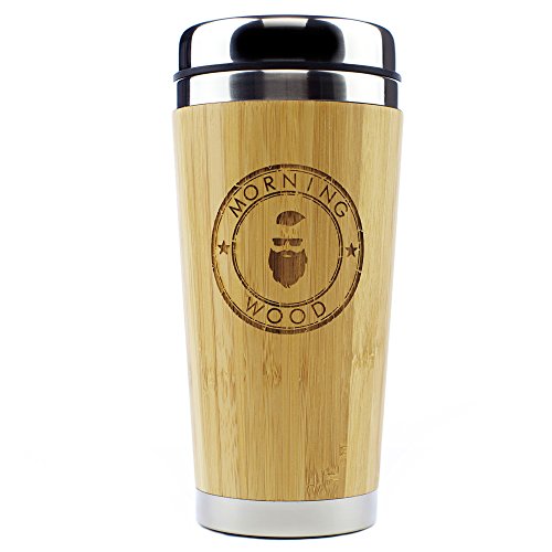 Morning Wood Premium Bamboo Travel Coffee Mug, Coffee Cup Thermos with QuickSeal Lid, Stainless Steel Insulated Tumbler 16oz.