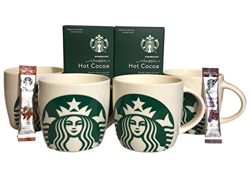 Starbucks Share The Cheer 4 14 Ounce Mugs, 2 Starbucks Via Packets, And 2 Classic Cocoa Packet Bundle