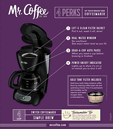 Mr. Coffee 4-Cup Switch Coffee Maker With Gold Tone Filter, Black Offer 