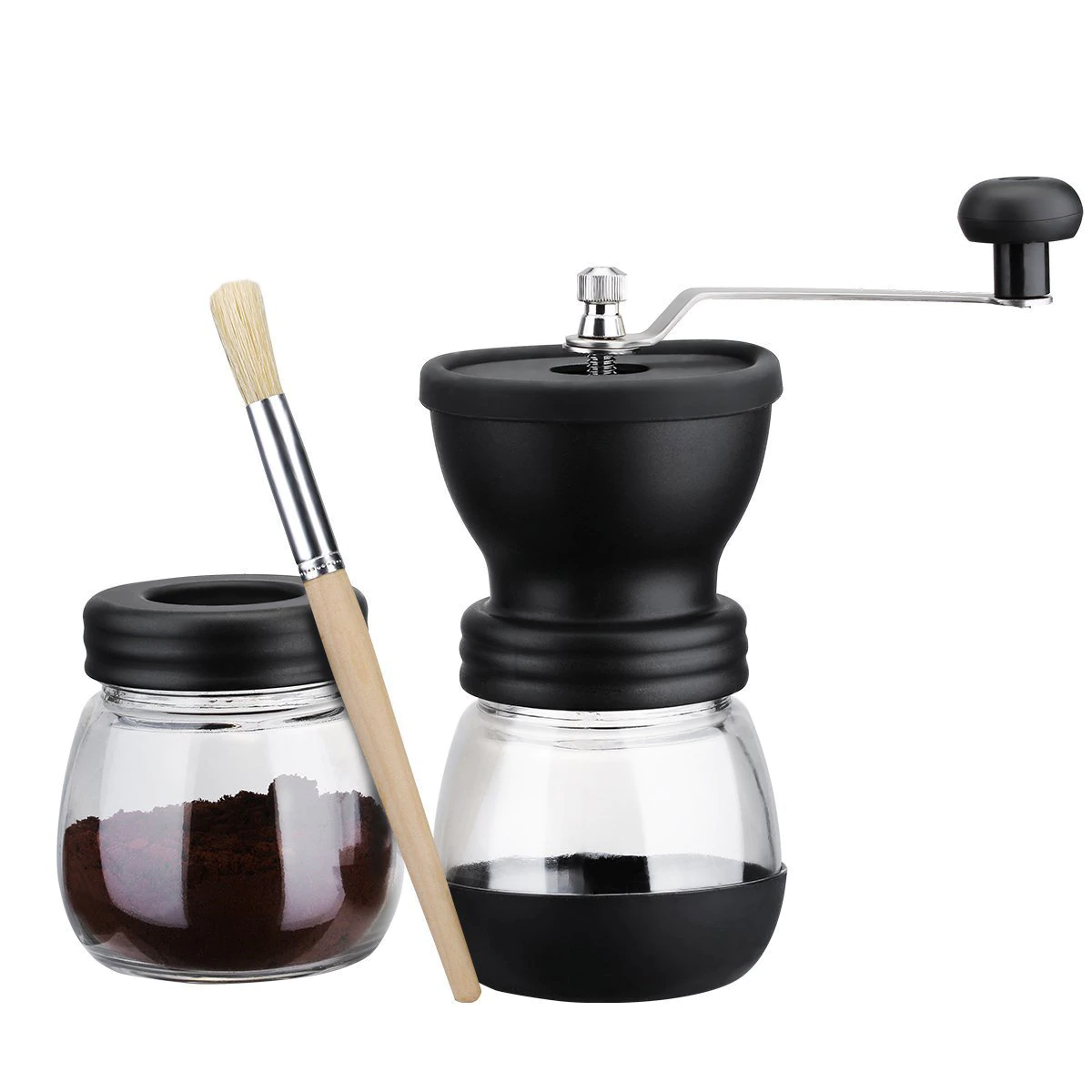 Manual Coffee Grinder with Storage Jar Soft brush Conical
