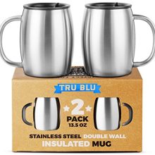 Stainless Steel Coffee Mug with Lid, Set of 2 - Premium Double Wall Insulated Travel Mugs