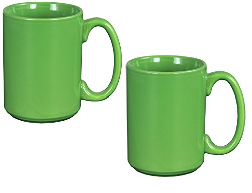 El Grande Style Large Ceramic Coffee Mug With Big Handle, Green 15 oz. (Pack of 2)