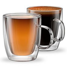 Stone & Mill Double Wall Insulated Glass Coffee Mugs for Espresso, Latte, Cappuccino, Thermo Glassware, Modena Collection, Set of 2, Gift-boxed Am-10 12 oz