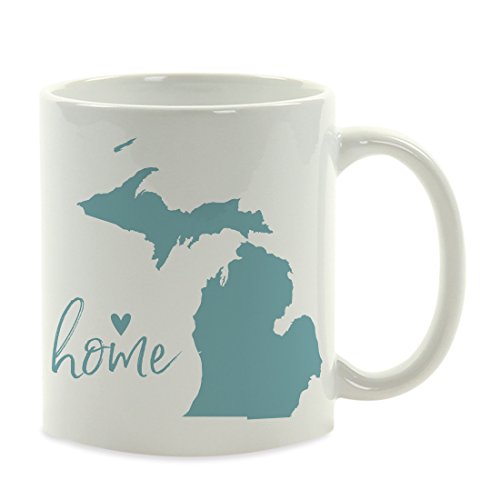Andaz Press 11oz. US State Coffee Mug Gift, Aqua Home Heart, Michigan