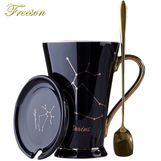 Fashion Constellation Porcelain Mug with Lid Spoon