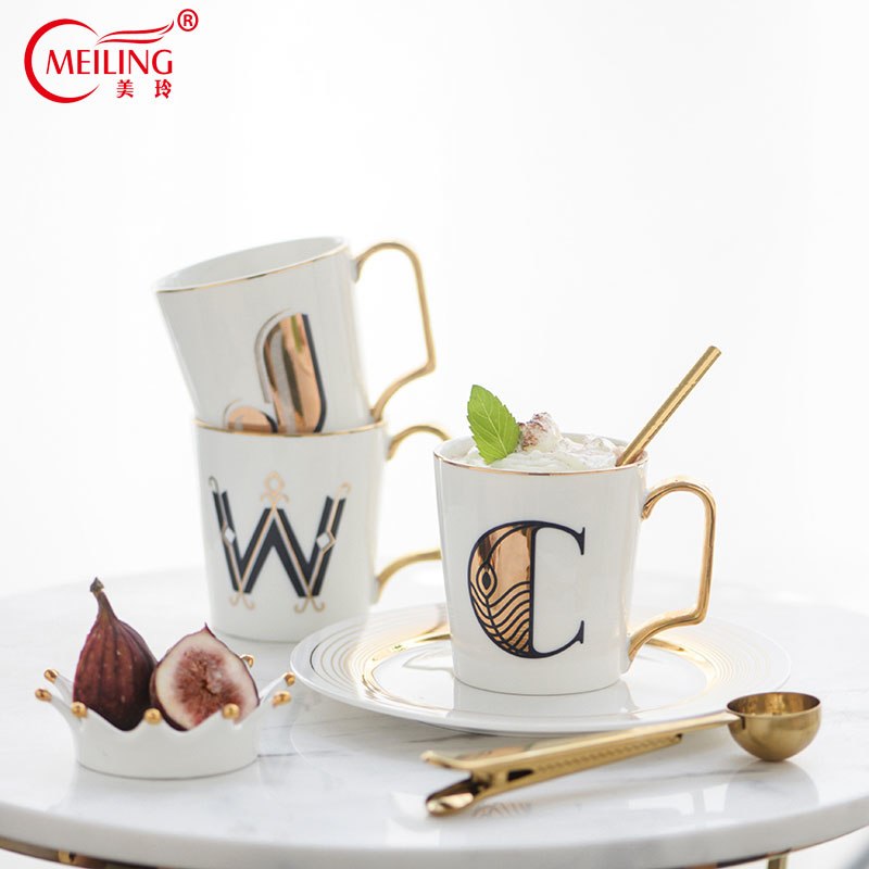 Nordi Creative Letter Cup Gold Inlay Ceramic Coffee Mug