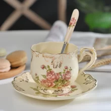 Yolife Queen Rose Ceramic Coffee Mug Porcelain Red Tea Cup