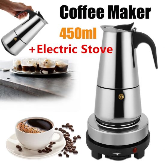 9 Cups Stainless Steel Moka 450ml Mocha Espresso