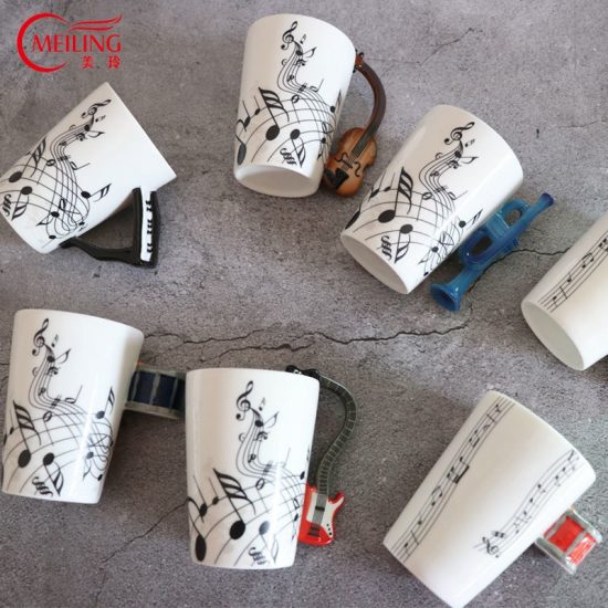 Ceramic Music Travel Mug Piano Drum Guitar Violin