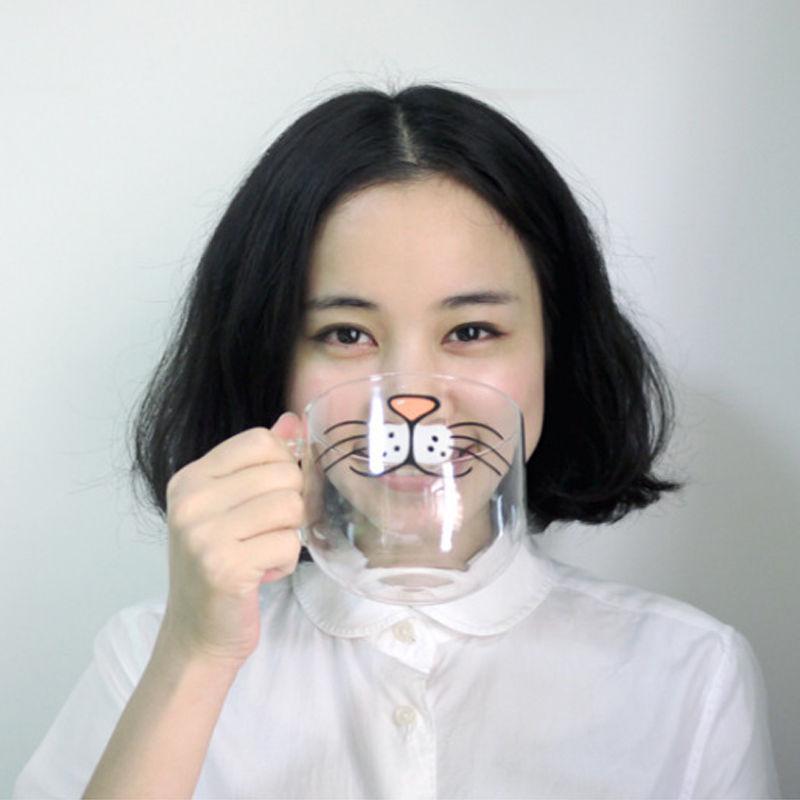 SOLEDI 550ML Novelty Glass Cup Cat Face Mug