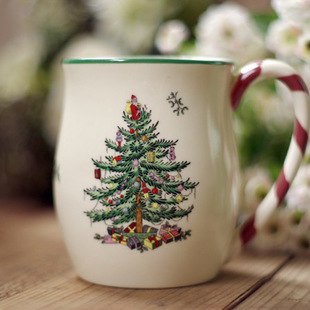 Christmas Tree Coffee Mug With Candy Cane Handle