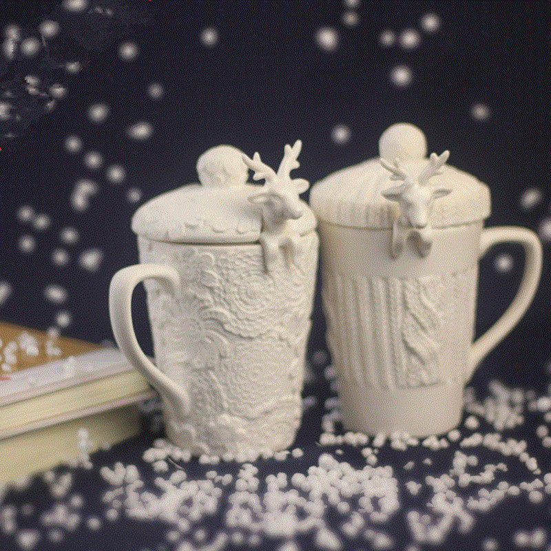 Coffee Mugs with 3D Christmas Deer Spoon