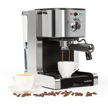 Klarstein Passionata Rossa 15 espresso machine with sleek stainless steel design, steam spout, and 15-bar pressure. 