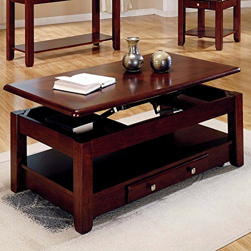 Lift-top Coffee Table in Cherry Finish with Storage Drawers