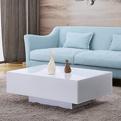 Mecor High Gloss White Rectangle Coffee Table, Modern Side/End/Sofa Table