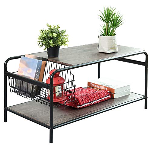 Rustic Coffee Tables with Storage Living Room Industrial Metal and Wood