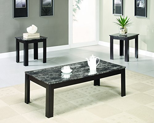 3-piece Occasional Table Set with Marble-Looking Top Black