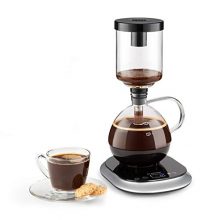 A Klarstein Syphon Coffee Maker with vacuum brewing technology, sleek black design, and a glass carafe to brew perfect, aromatic espresso every time. 