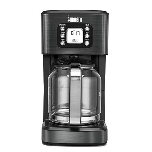 Bialetti 14-Cup Glass Carafe Coffee Maker, Black Stainless Steel