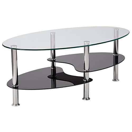 Flash Furniture Hampden Glass Coffee Table with Black Glass Shelves