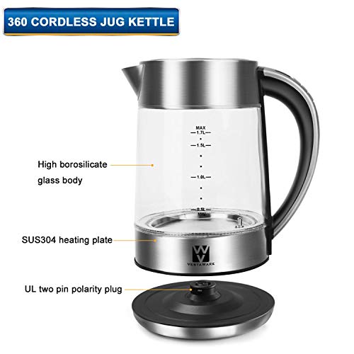 Hot Water Kettle with Auto Shut-Off and Boil-Dry Protection Vestaware Glass Electric Kettle,1.7L Electric Kettle-LED Display/Digital Variable Temperature Control/Keep-Warm Function 