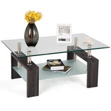 Rectangular Wood Legs End Side Table Living Room