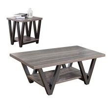 Benzara Coffee & End One Shelf, Set of 2, Gray Coffee Table