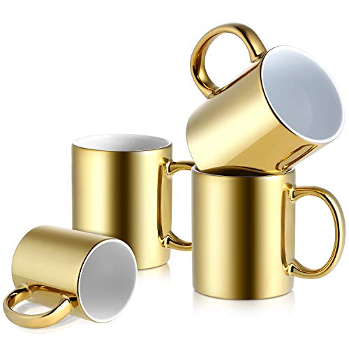 Large Handle Stoneware mugs, Electroplating Gold