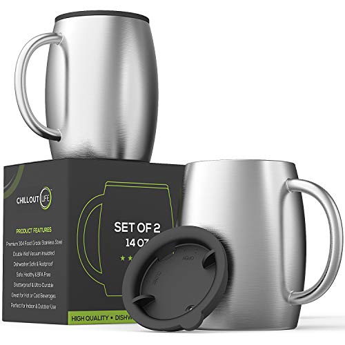 Stainless Steel Insulated Coffee Mugs Set of 2 (14oz)