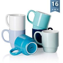 Sweese 6220 Porcelain Stackable Mug Set - 16 Ounce for Coffee, Tea, Cocoa and Mulled Drinks - Set of 6, Cold Assorted Colors