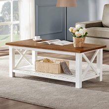 Wood Rustic Vintage Cocktail Table for Living Room with Shelf