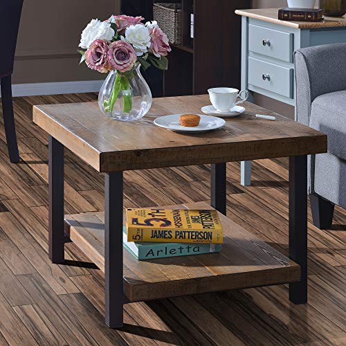 Rustic Natural Coffee Table with Storage Shelf