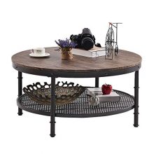 Coffee Table Round Wooden Design Metal Legs