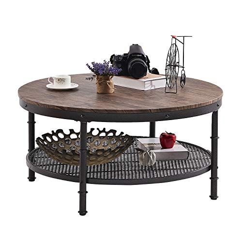 Coffee Table Round Wooden Design Metal Legs