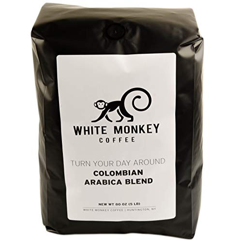 White Monkey 5LB Gourmet Bulk Coffee House Blend | Colombian Peruvian Beans | 100% Arabica | Medium Roast | Whole Bean Coffee, 5 Pound (5 lb) Bag