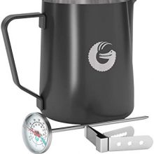 Coffee Gator Milk Frothing Pitcher in gunmetal grey with removable thermometer for precision frothing. ☕🎯 