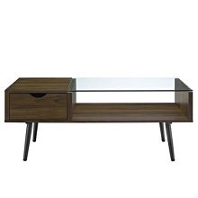 Wood and Glass Coffee Table in Dark Walnut