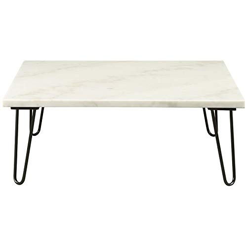 Acme Telestis 40" Square Marble Top Coffee Table in White and Black