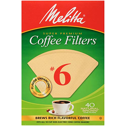Melitta No. 6 Unbleached Cone Coffee Filters, Natural Brown, 40 Count