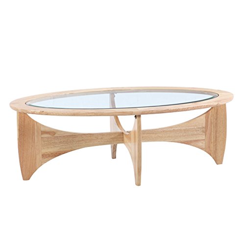 Living Lounge Room Coffee Table, Brown Natural, Glass Wood