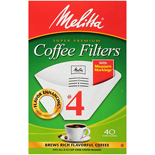 Melitta Super Premium No. 4 Cone Coffee Filters, White, 40 Count (Pack of 12)