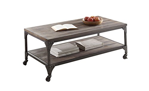 Acme Furniture Gorden Coffee Table, Weathered Oak & Antique Silver