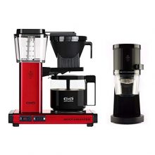 Technivorm Moccamaster KBG Glass Carafe Brewer Bundle with Technivorm Moccamaster KM4 TT Grinder - Red Metallic Brewer, Matt Black Grinder