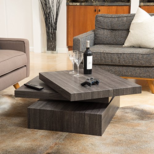 Great Deal Furniture Haring Square Rotating Wood Coffee Table, Black Oak